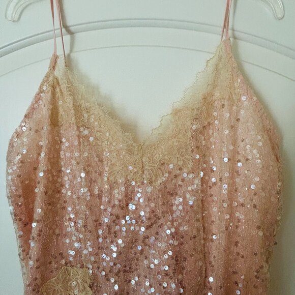 🌸💛Anthropologie En Elly V-Neck Lace Sequin Slip Midi Maxi Dress LARGE NWT $168 - Picture 8 of 11